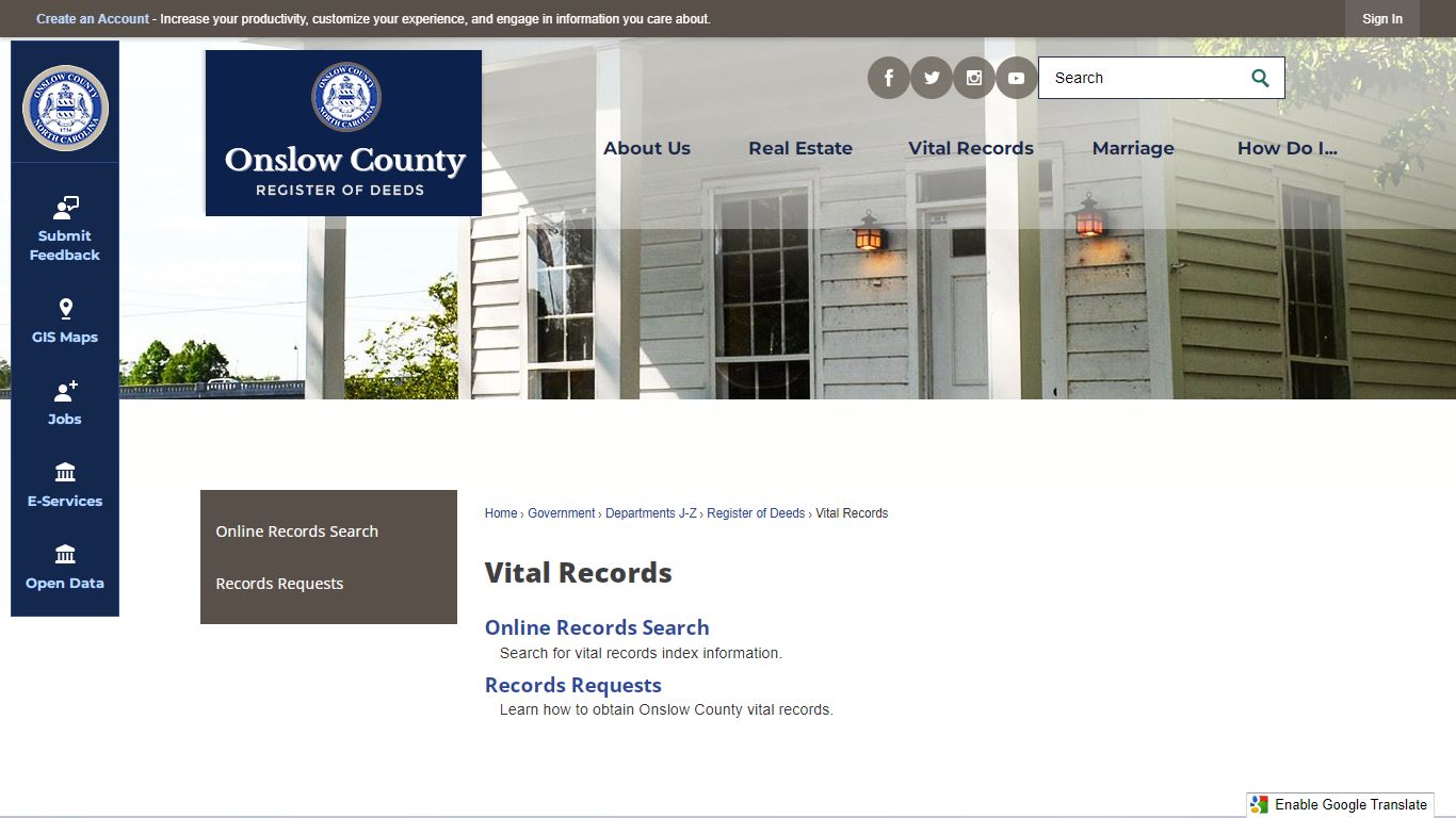 Vital Records | Onslow County, NC