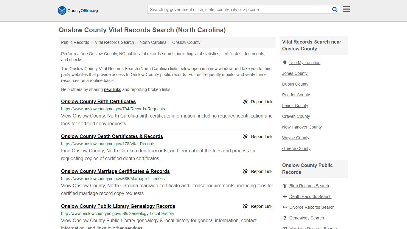 Vital Records Search - Onslow County, NC (Birth, Death ...